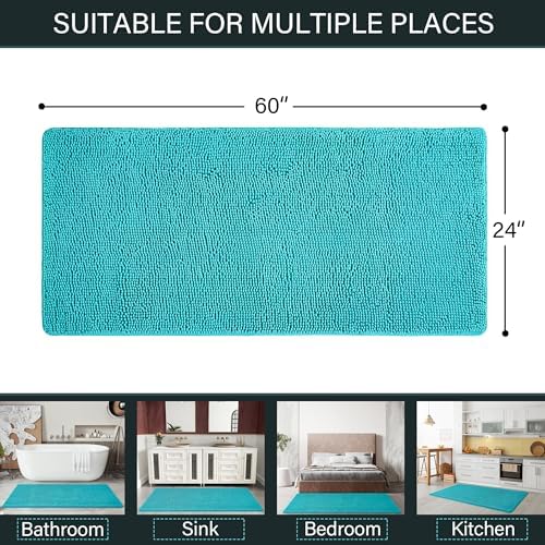 LOCHAS Luxury Bathroom Rug Shaggy Bath Mat 24 x 60 Inch, Teal Blue