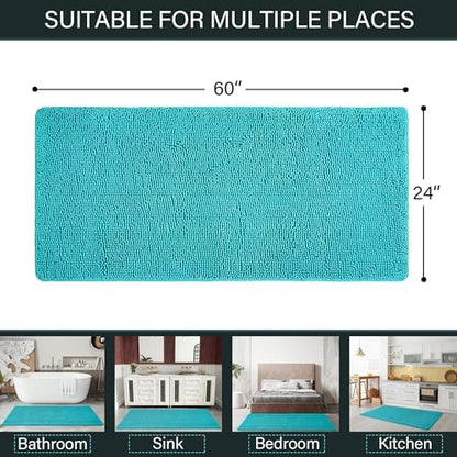 LOCHAS Luxury Bathroom Rug Shaggy Bath Mat 24 x 60 Inch, Teal Blue