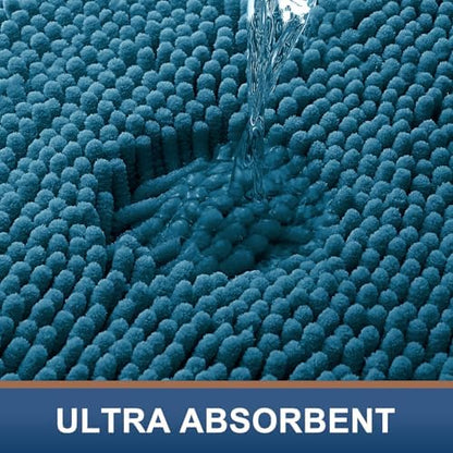 Smiry Luxury Chenille Toilet Rugs U-Shaped 20x20, Soft Absorbent Non-Slip Contour Bathroom Rugs for Toilet, Machine Washable Contoured Bath Mats, Peacock Blue