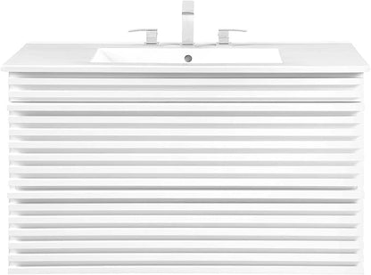 Modway Render 36" Wall-Mount Bathroom Vanity in White White