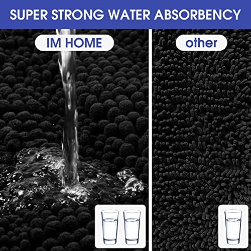 ACCUMTEK Striped Black Bathroom Rug Mat 24"x17" Ultra Soft, Non Slip Chenille Bath Rugs, Absorbent Plush Shaggy Bath Mats for Bathroom, Bedroom, Kitchen, Shower, Tub