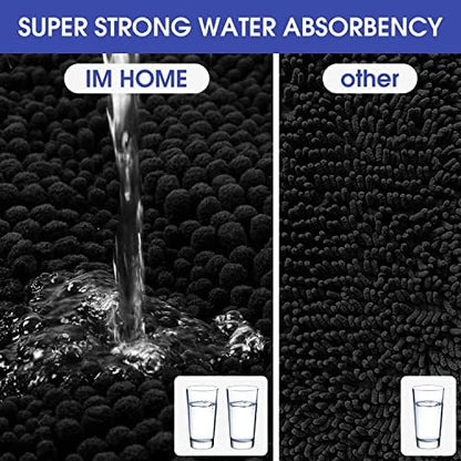 ACCUMTEK Striped Black Bathroom Rug Mat 24"x17" Ultra Soft, Non Slip Chenille Bath Rugs, Absorbent Plush Shaggy Bath Mats for Bathroom, Bedroom, Kitchen, Shower, Tub