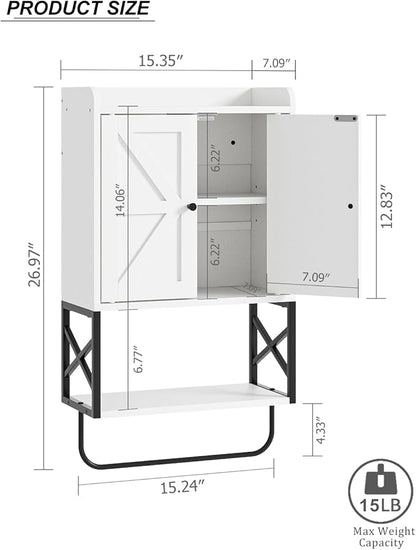 Masupu Bathroom Cabinet Wall Mounted, Wooden Medicine Cupboard with Adjustable Shelves, Space-Saving Wall Storage Unit for Bathroom, Kitchen and Living Room (9"D x 15.35"W x 27.16"H,Countrye White)