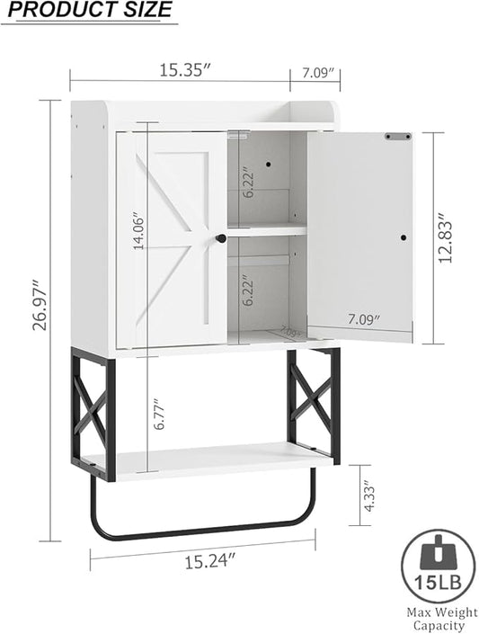 Masupu Bathroom Cabinet Wall Mounted, Wooden Medicine Cupboard with Adjustable Shelves, Space-Saving Wall Storage Unit for Bathroom, Kitchen and Living Room (9"D x 15.35"W x 27.16"H,Countrye White)