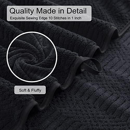 2 Piece Black Geometric Hand Towel Set 16"x31" Soft Highly Absorbent Quick Dry Bathroom Towels Microfiber Plush Towels Set Woven Towels for Kitchen Hotel Spa Gym