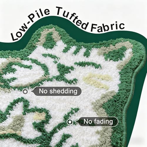 Cute Cat Bath Mat, Unique Green Small Fun Bathroom Rug