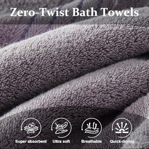 COZYART Luxury Bath Towels 4 PCS, 27x54 650 GSM Turkish Cotton, Grey