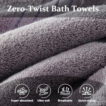COZYART Luxury Bath Towels 4 PCS, 27x54 650 GSM Turkish Cotton, Grey