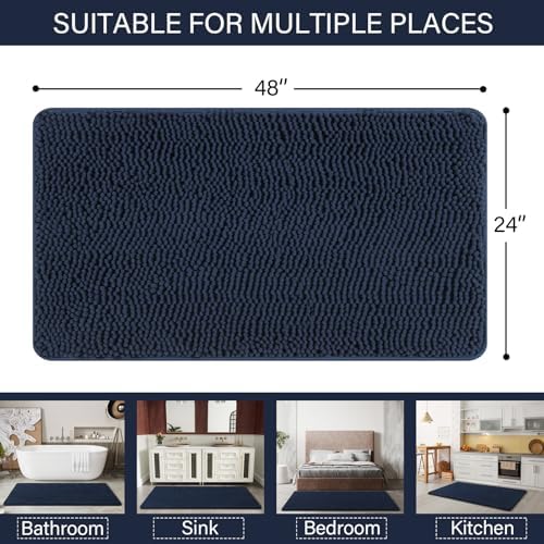 LOCHAS Luxury Bathroom Rug Shaggy Bath Mat 24 x 48 Inch, Navy