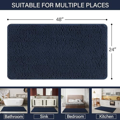 LOCHAS Luxury Bathroom Rug Shaggy Bath Mat 24 x 48 Inch, Navy
