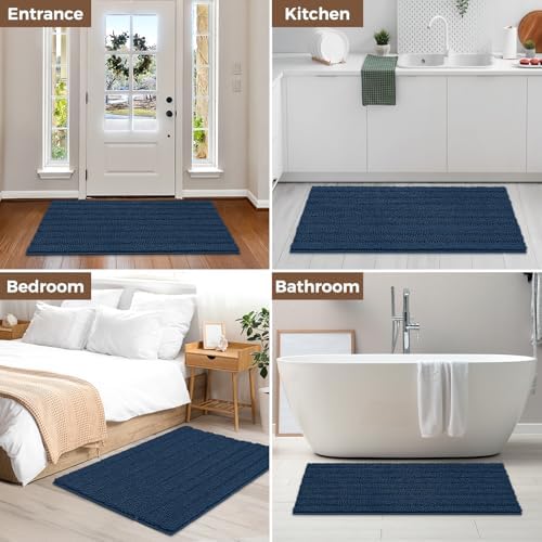Bcoimo Bath Rug Mat,Chenille Extra Soft Navy Long Bathroom Runner Floor Rug