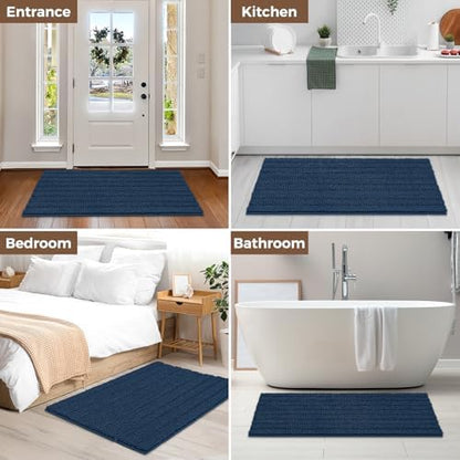 Bcoimo Bath Rug Mat,Chenille Extra Soft Navy Long Bathroom Runner Floor Rug