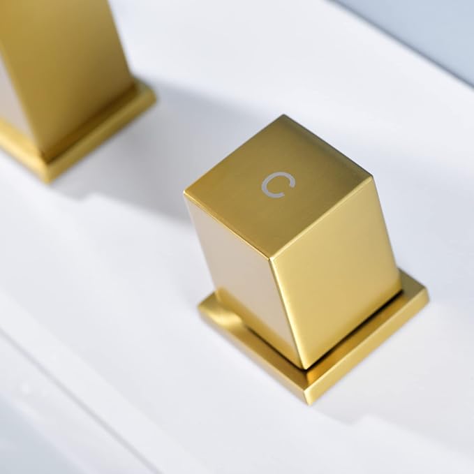 Luxury Brass Widespread Waterfall Bathroom Sink Faucets for 3 Hole 2-Handle 8 Inch Deck Vanity Faucet, &Stainless Steel Pop-up Drain Assembly, Brushed Brass Gold