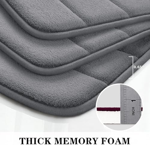 BYSURE Dark Grey Memory Foam Bathroom Rug Set 3 Piece