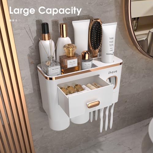 iHave Toothbrush Holders Bathrooms Wall Mount Toothpaste Dispenser & 2 Cups