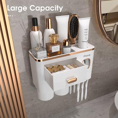 iHave Toothbrush Holders Bathrooms Wall Mount Toothpaste Dispenser & 2 Cups