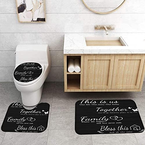 4Pcs Family Shower Curtain Sets with Non-Slip Rugs