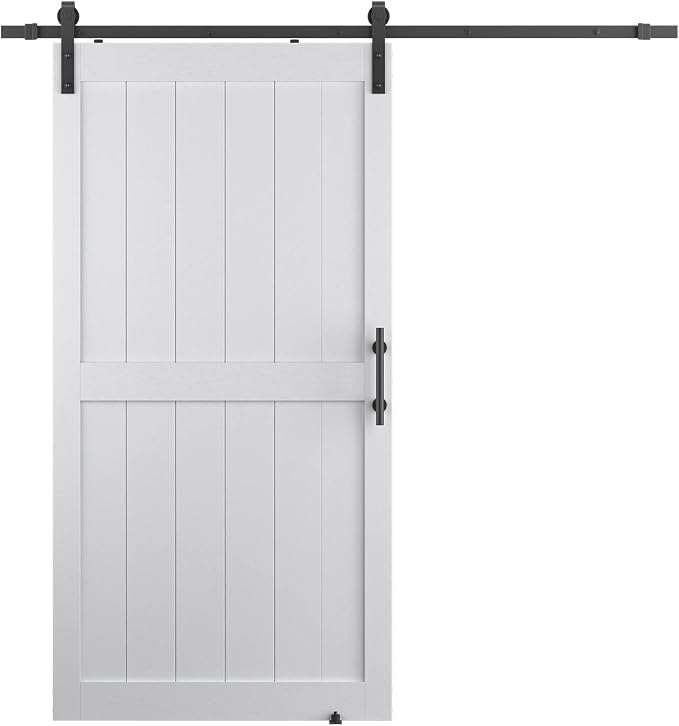 42''x84'' Sliding Barn Door with 7 Ft Barn Door Hardware Kit | Pre-Drilled Holes Easy Assembly - Include Installation Manual, Water-Proof PVC Surface, H-Frame, White