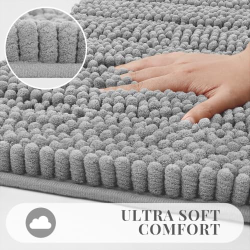 Bcoimo Small Bath Rug Mat,24x17 Chenille Non Slip Gray Bathroom Shower Mat