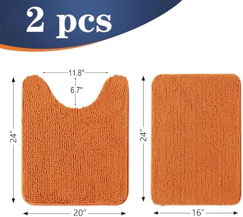 OLANLY Chenille Bathroom Rugs Mats Sets 2 Piece, 24"x16"+24"x20", Clay