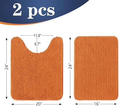 OLANLY Chenille Bathroom Rugs Mats Sets 2 Piece, 24"x16"+24"x20", Clay