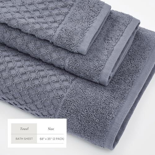 Great Bay Home Oversized Bath Sheets - 100% Cotton 2 Pack 68x35 Extra Large Towel - Absorbent, Durable, Quick-Dry Towels for Bathroom (Chambray Blue)