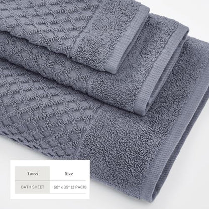 Great Bay Home Oversized Bath Sheets - 100% Cotton 2 Pack 68x35 Extra Large Towel - Absorbent, Durable, Quick-Dry Towels for Bathroom (Chambray Blue)