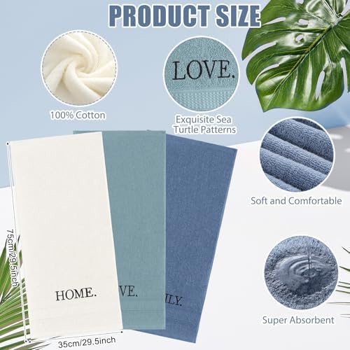 FuWeave 3 Pcs Decorative Hand Towels for Bathroom,Teal,Home Love Family