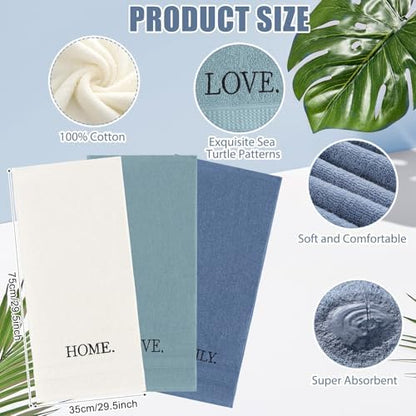 FuWeave 3 Pcs Decorative Hand Towels for Bathroom,Teal,Home Love Family