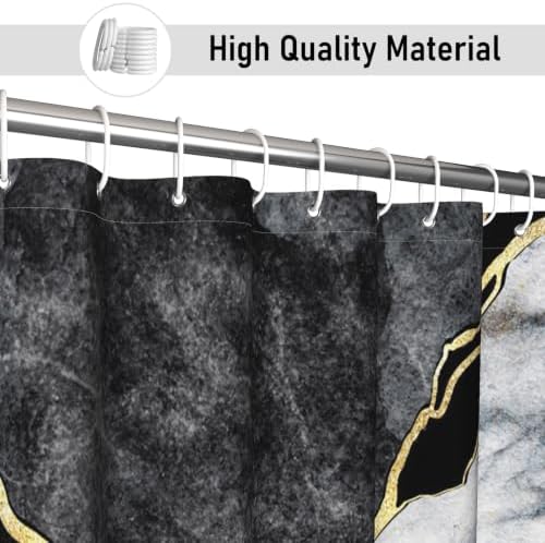 Black Marble Shower Curtain Modern Abstract Luxury Gold Ink Texture Gray Ombre Watercolor Bathroom Curtain Set with Hooks Soft and Lightweight Waterproof Fabric Machine Washable 36" Wx72 L