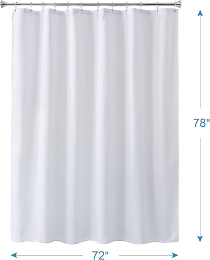 Amazer White Long Shower Curtain Liner Washable, 72 x 78 Inches, Fabric Shower Liner with 2 Bottom Stones, Waterproof 2-in-1 Shower Curtain and Liner, 12 Grommet Holes, Hotel Quality, White