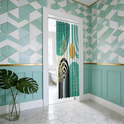 Teal and Gold Stall Shower Curtain, 36X72 in Narrow Small, Mid Century