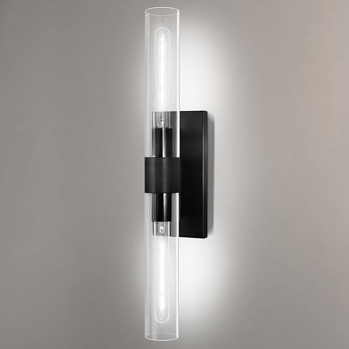22.8" Brass Black Wall Sconces, Bathroom Vanity Light Fixtures with Clear Glass Tube, Modern Wall Lamp Lighting for Bedroom, Living Room, Hallway, Mirror, Staircase, Kitchen