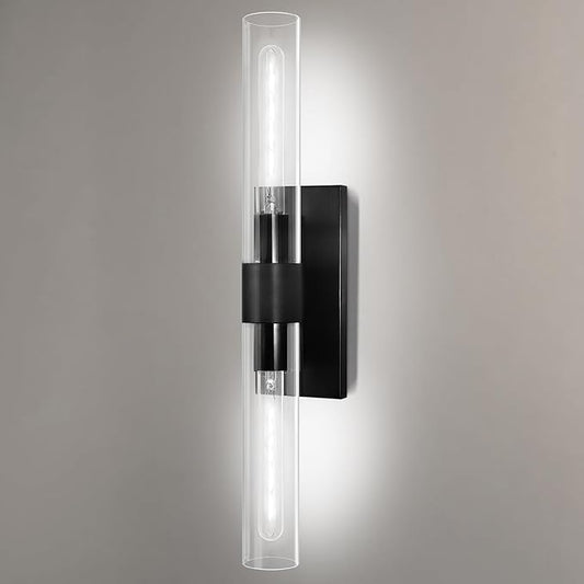22.8" Brass Black Wall Sconces, Bathroom Vanity Light Fixtures with Clear Glass Tube, Modern Wall Lamp Lighting for Bedroom, Living Room, Hallway, Mirror, Staircase, Kitchen