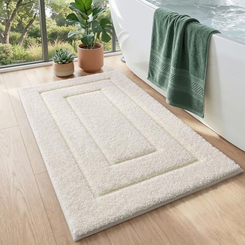 DEXI Bathroom Rugs 24x16, Non-Slip and Absorbent Bath Mat, Cream