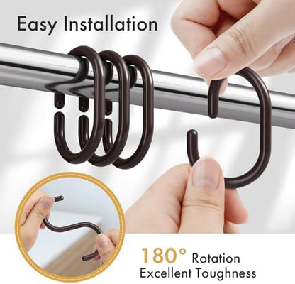 Amazer Plastic Shower Curtain Rings, 24 Pcs Brown Shower Curtain Rings, Shower Curtain Hooks Rings, Plastic Shower Curtain Hooks for Bathroom Shower Rod, Shower Rings Loops for Shower Curtain