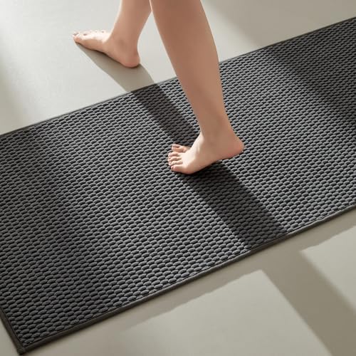 TYUU Bathroom Runner Rug, Long Bath Mat Washable Thin Quick Dry Low Pile Bathroom Runner Rugs 24 x 60 Non Slip, Dark Grey 24"x60"
