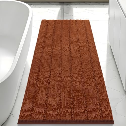 Bcoimo Bath Rug Mat,48x24 Extra Soft Burnt Orange Long Bathroom Runner Rug