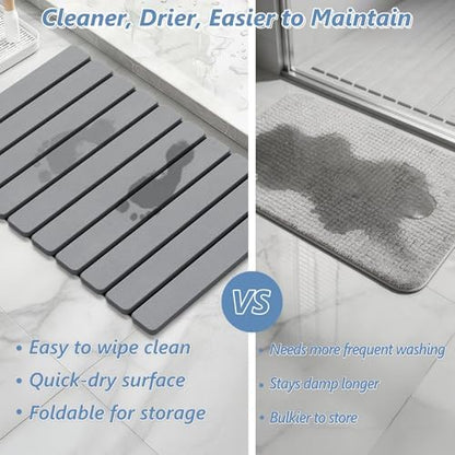 AWW Foldable Stone Bath Mat, Diatomaceous, 23.6"x15.5", Grey