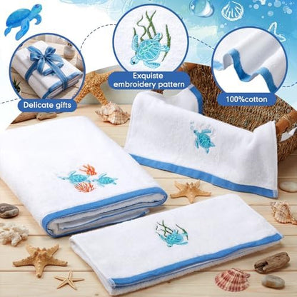 Peryiter 3 Pack Sea Turtle Decorative Bath Towel Set