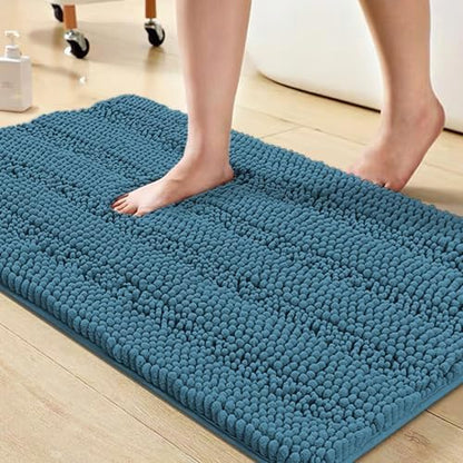 Turquoize Bathroom Rug 20"x32", Absorbent Chenille Bath Rug, Turquoise Blue