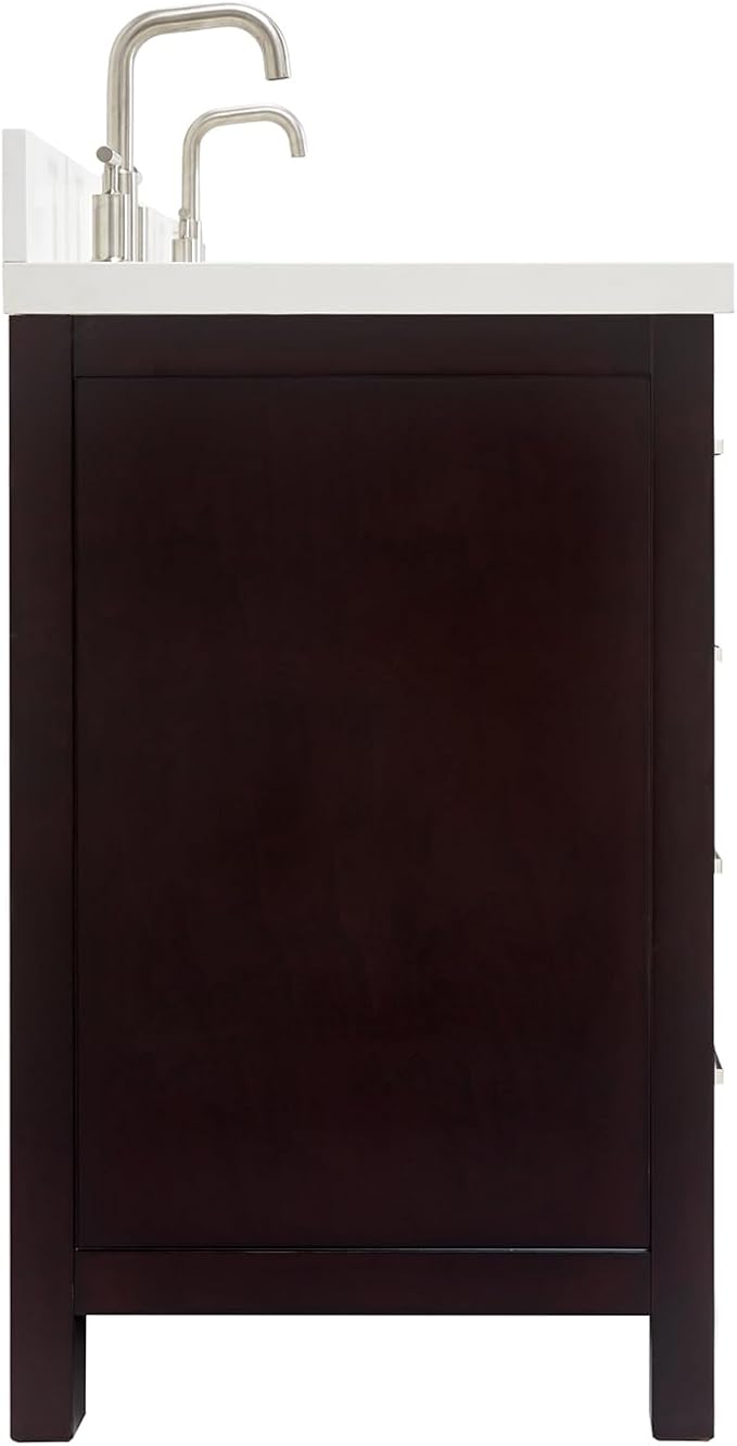 ARIEL Cambridge 66-inch Bathroom Vanity with Sink,Solid Wood, 1.5-inch Pure White Quartz Countertop & Backsplash, Double Oval Porcelain Sink, 4 Soft Closing Doors, 6 Dovetail Drawers, Espresso