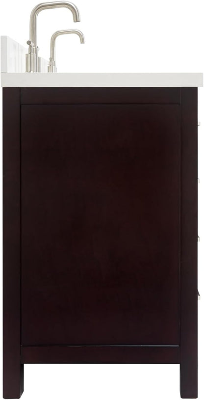 ARIEL Cambridge 66-inch Bathroom Vanity with Sink,Solid Wood, 1.5-inch Pure White Quartz Countertop & Backsplash, Double Oval Porcelain Sink, 4 Soft Closing Doors, 6 Dovetail Drawers, Espresso