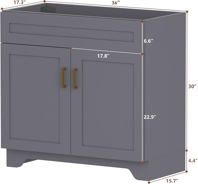 36 Inch Bathroom Vanity, Wooden Double Door Bathroom Storage Cabinet, Freestanding Modern Sink Cabinet Vanity Without Sink (Grey No Sink, 36")