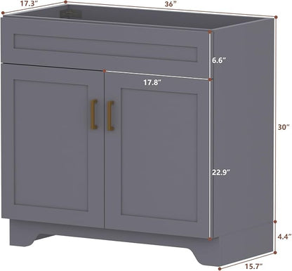 36 Inch Bathroom Vanity, Wooden Double Door Bathroom Storage Cabinet, Freestanding Modern Sink Cabinet Vanity Without Sink (Grey No Sink, 36")