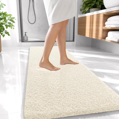 OLANLY Microfiber Bathroom Runner Rugs 47x20, Ultra Soft Bath Mat, White