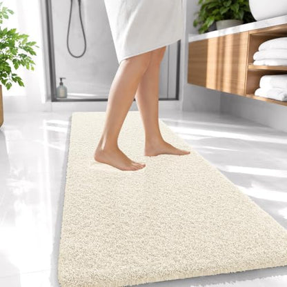 OLANLY Microfiber Bathroom Runner Rugs 47x20, Ultra Soft Bath Mat, White