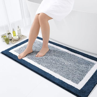 OLANLY Large Bathroom Rugs 40x24, Soft Absorbent Microfiber Bath Rugs, Navy