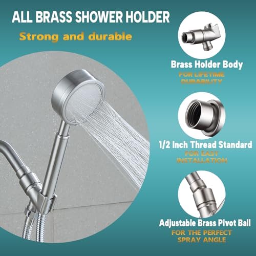 All Metal Handheld Shower Head Holder, Adjustable Shower Wand Holder with Brass Pivot Ball，Shower Arm Holder Mount for Connecting Shower Arm and Shower Hose, BRUSHED NICKEL
