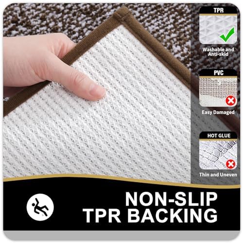 OLANLY Small Bathroom Rugs 24x16, Absorbent Microfiber Bath Rugs, Brown
